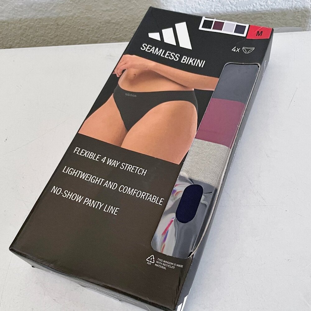 NEW Adidas Ladies’ Seamless Bikini, 4-pack No Show Panties Underwear M Stretch